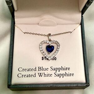 Lab Created Blue Sapphire, Heart Necklace brand new